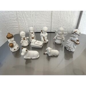 Vintage miniature Ceramic Nativity Scene Figures Set 9 Pieces
